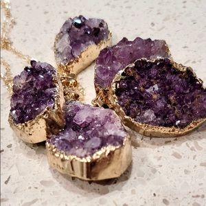 Gold plated Natural Amethyst druzy pendant